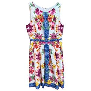 ModCloth Floral Colorful Sleeveless Lined Slip with Tulle Dress size XL